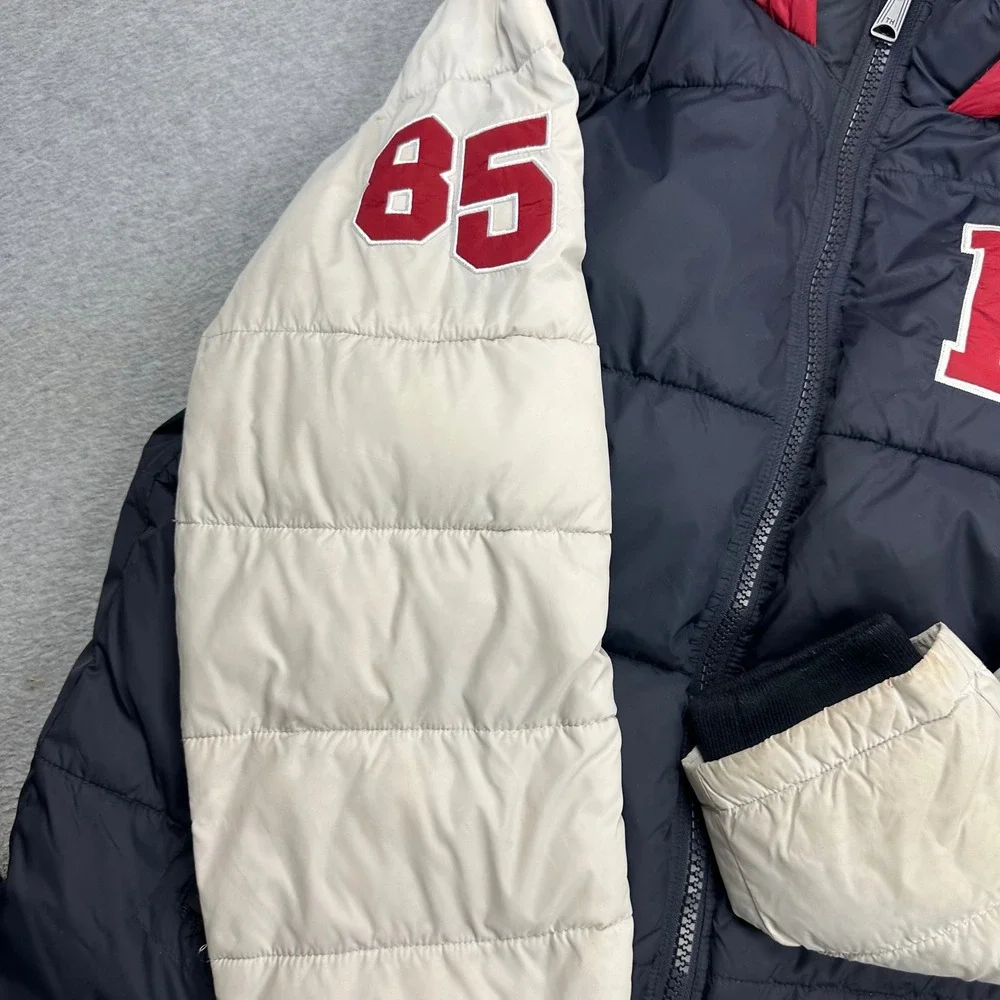 Tommy Hilfiger Mens XL Puffer Jacket Varsity Colorblock Navy White Red Hooded